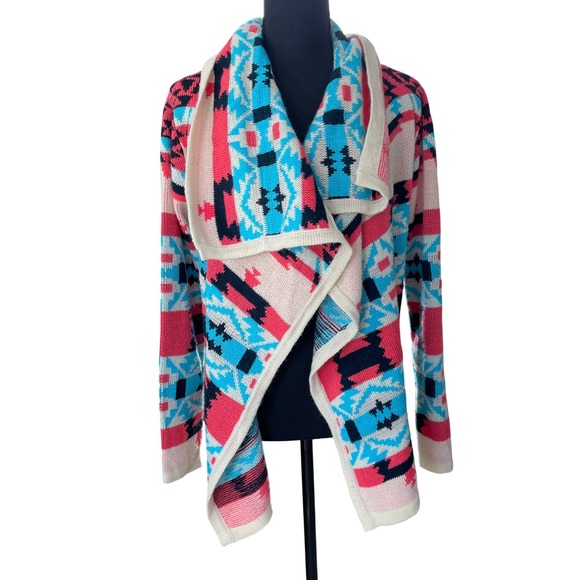 Moon Aztec Knit Open Front Cardigan Womens S Multicolor Southwest Boho Festival - Picture 1 of 9